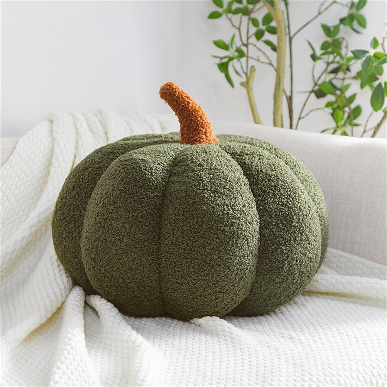 Halloween Pumpkin Plush Throw Pillow - 7.5 inches (Dark Green)